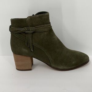Violet & Red Jenna suede leather ankle boot olive green heel shoe bootie new 8.5